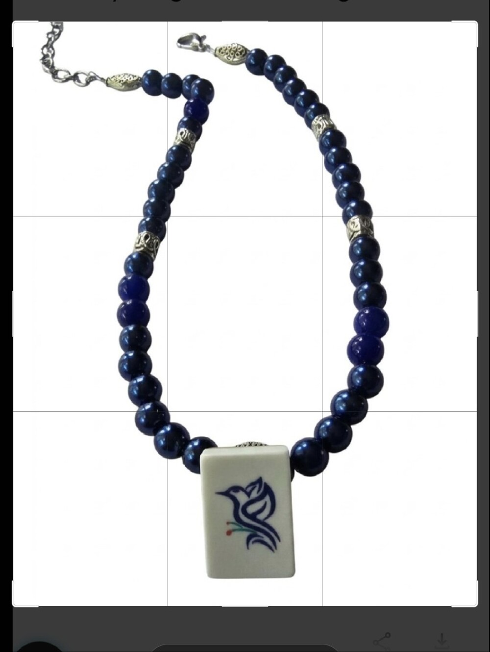MAHJONG LOVERS NEW ROYALTY BLUE BEADED "BAM"MAHJONG TILE16"/21" NECKLACE